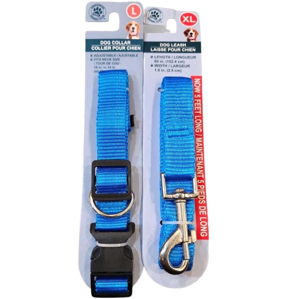 Blue Dog Leash & Collar Combo Large 18"-24" Neck NEW 2pc Set